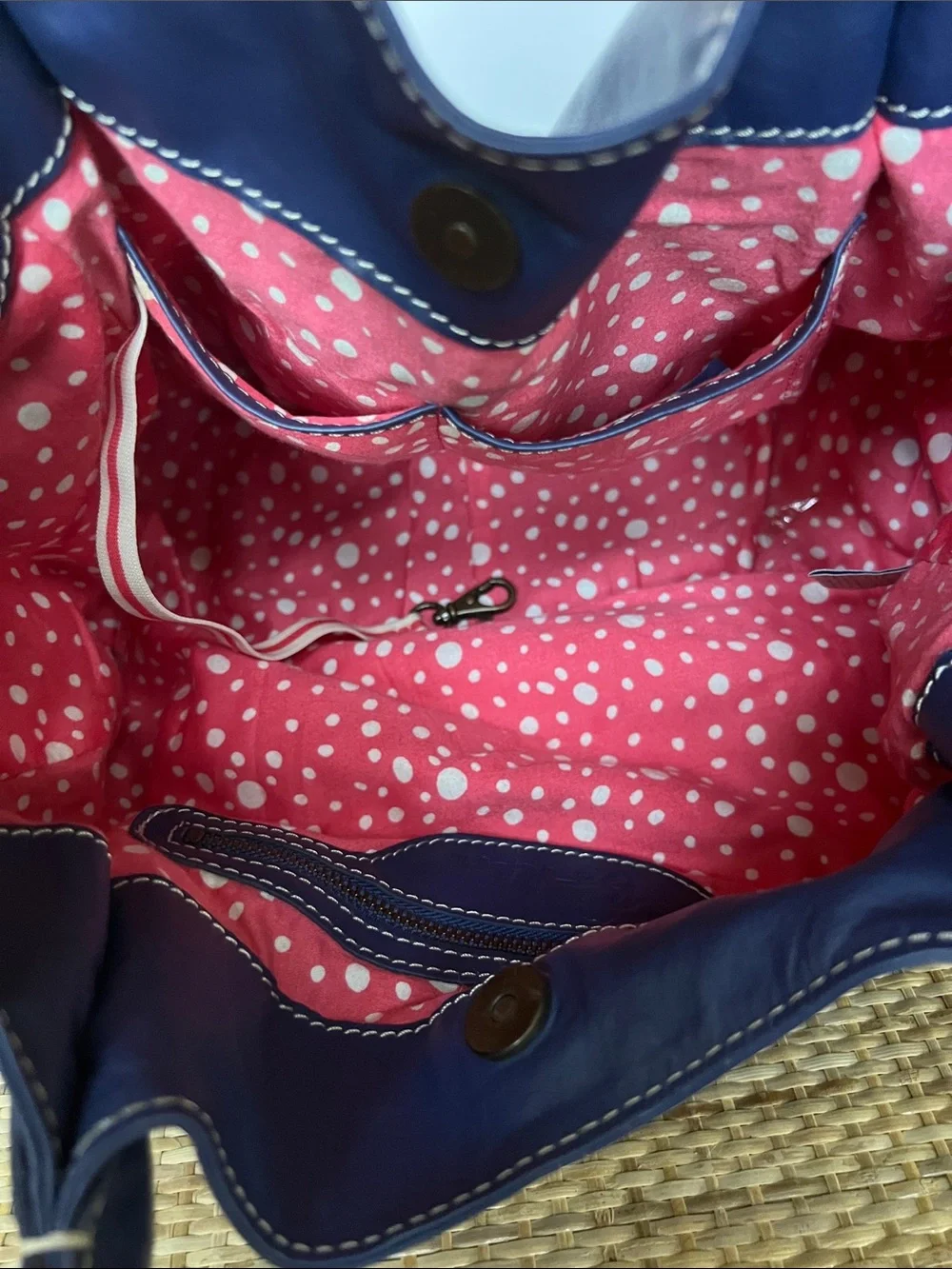 Boden Blue Leather Hobo Slouch Shop Tote Bag 100% Cotton Lining Vintage 90s Y2K